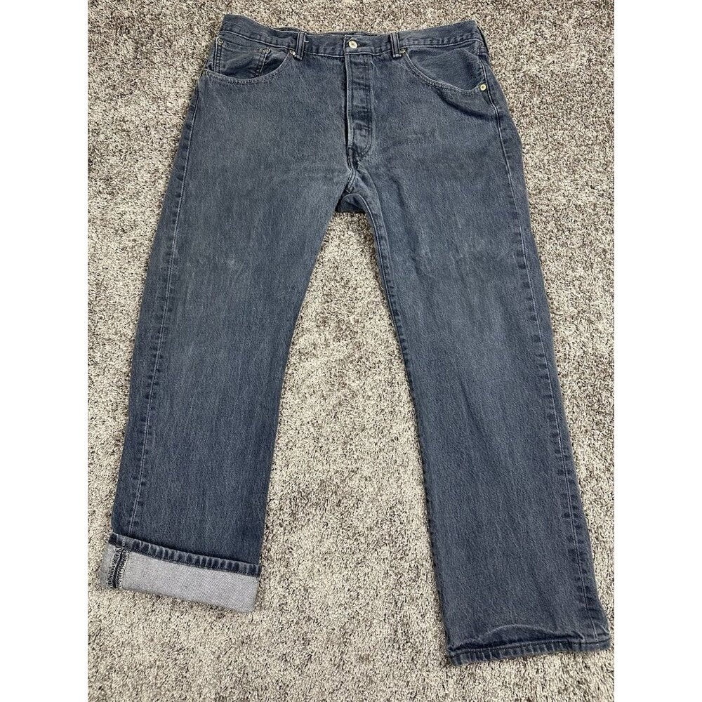 Levi’s 501 Jeans 38x30 Button Fly Gray Black Straight Leg Grunge Y2K Vintage